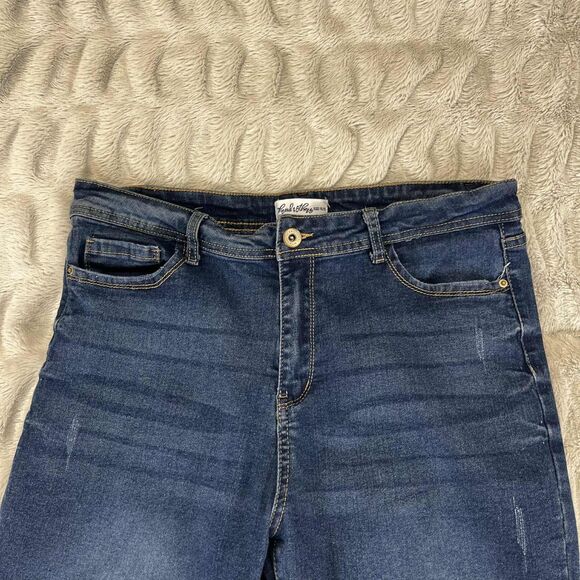Threads & Others Jeans Women 15/32 Skinny Mid Rise Distressed Blue Raw Hem Denim - Picture 3 of 8